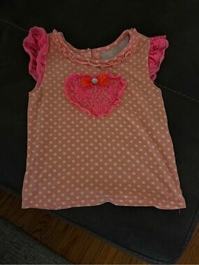 Girls Pink Polka Dot Lace Heart Tank Top
